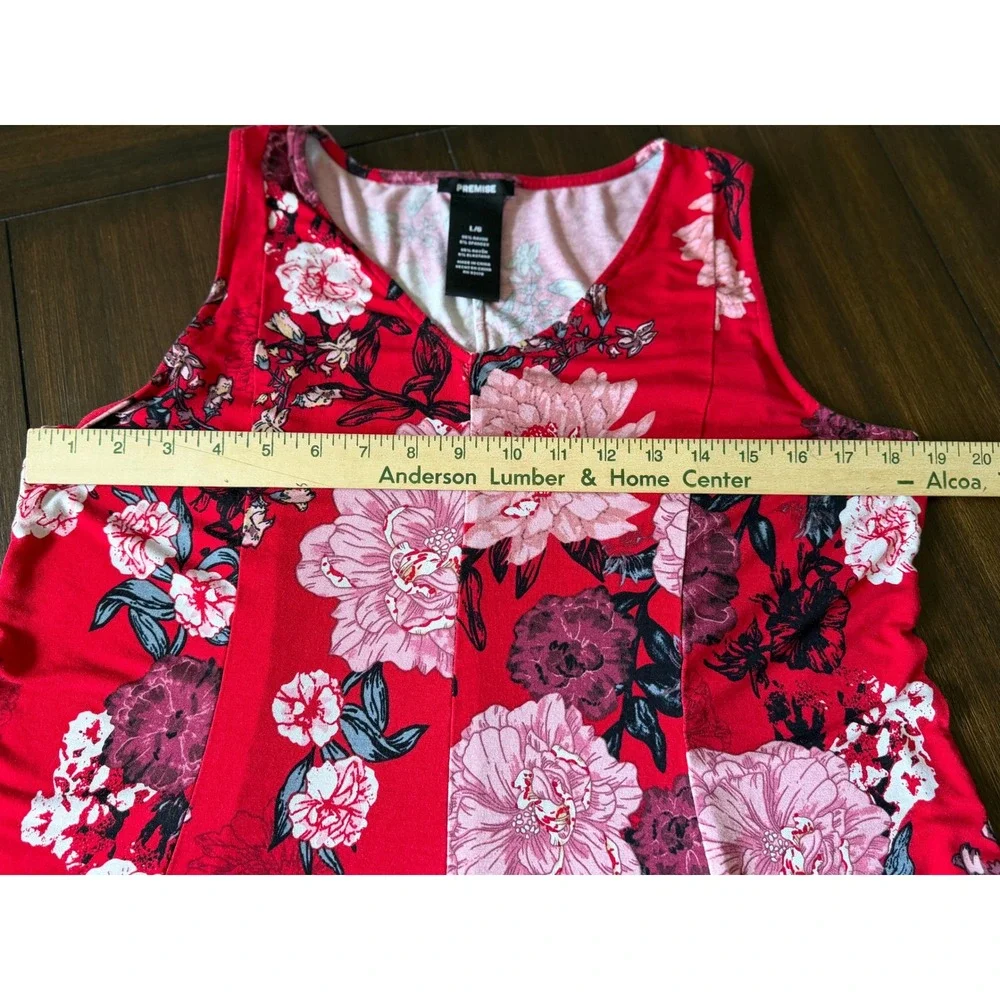 Premise Womens Red Floral Sleeveless V-Neck A-Line Knit Dress Large L/G - Picture 4 of 7